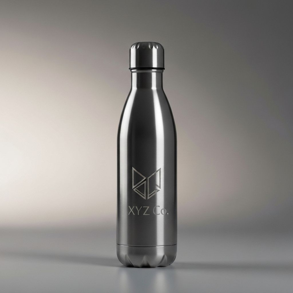 XYZ co. stainless bottle with subtle logo