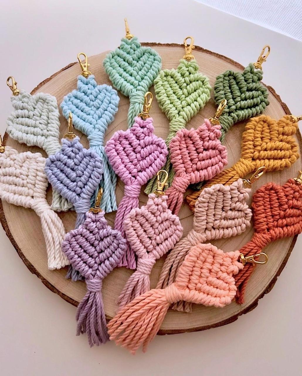 Colorful macramé leaf keychains with gold clips