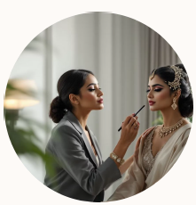 Professional makeup artist preparing a bride